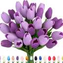 Artificial Tulips Flowers Fake Latex Tulip Stems - 30pcs Real Touch Faux Multicolor Tulips Flower for Easter Spring Wedding Bouquet Centerpiece Floral Arrangement Cemetery Table Decor