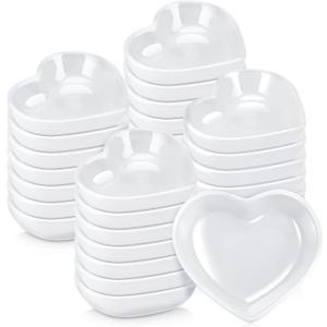Zopeal 24 Pcs Heart Shaped Bowls Ceramic Dishes Heart Plates Multipurpose Salad Appetizer Plate Cooking Gift for Candy Sauce Sushi Dipping Serving Wedding Anniversary (White), Small