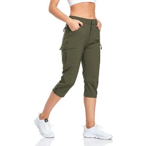 GymBrave Women's Hiking Cargo Pants Quick Dry Outdoor Camping Capris Water Resistant UPF 50 with Zipper Pockets (Medium, Army)