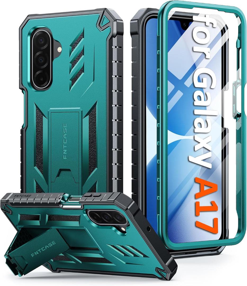 FNTCASE for Galaxy A17-5G Phone Case: for Samsung Galaxy A17 with [Built-in Screen Protector & Kickstand] [Military-Grade Drop Protection] Heavy Duty Protective Shockproof TPU Cell Phone Cover (Green)