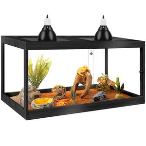 PROLEE Bearded Dragon Tank 26 Gallon, Tempered Glass Reptile Tank with Meatl Mesh Roof and Front Sliding Door, Anti-Scratch Lizard Tank,Spacious Reptile Enclosure for Snakes,Lguanas (Black)