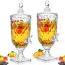 Nuogo 2 Pcs 0.8 Gallon Drink Dispensers for Parties Glass Beverage Dispenser with Stand and Spigot Vintage Iced Beverage Dispenser Crystal Drink Dispensers Glass Fountain for Birthday Party Home