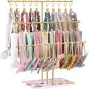 POVETIRE Headband Holder Stand Storage for Baby, 3 Tier Wooden Bow Organizer for Girls Hair Bows, Infant Hair Accessories Rack Display for Nursery Decor