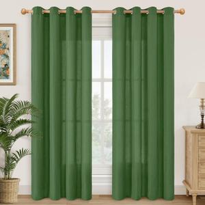 YoungsTex Olive Green Linen Curtains for Living Room 84 Inches Length, Grommet Light Filtering Drapes Privacy for Bedroom Dining Room Farmhouse Spring Decorative, 2 Panels, 52 X 84 Inch