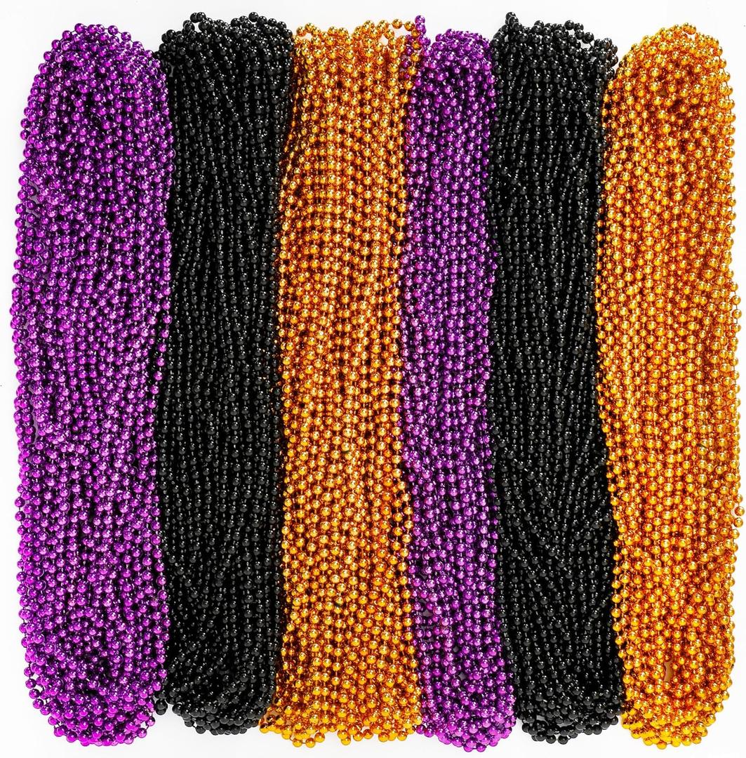 2 x EOBOH 100PCS Halloween Beads, Purple Black Orange Bead Party Favors, 33" Halloween Toy Necklaces Accessories, Festival Parade Throw Accessories for Trick or Treat Decorations