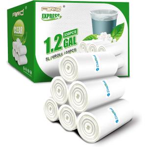 FORID Small Clear Trash Bags 1.2 Gallon Tiny Garbage Bags, 330 Count Wastebasket Bin Liners for Bathroom Bedroom Office Garbage Can 5 Liters - Durable & Thick Trash Bag