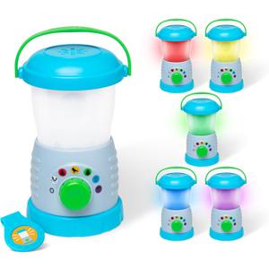 Melissa & Doug Lets Explore Light & Sound Camping Lantern Play Set, lantern, 3 double-sided cards to set the scene (cards store in bottom of lantern), collectible medallion