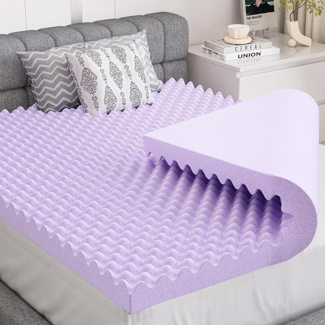 BlissTrends 3 Inch Memory Foam Mattress Topper Queen Size, Extra Thick Plush Mattress Pad, Gel Infusion, CertiPUR-US Certified Mattress Topper for College, Dorm, Bedroom - Purple
