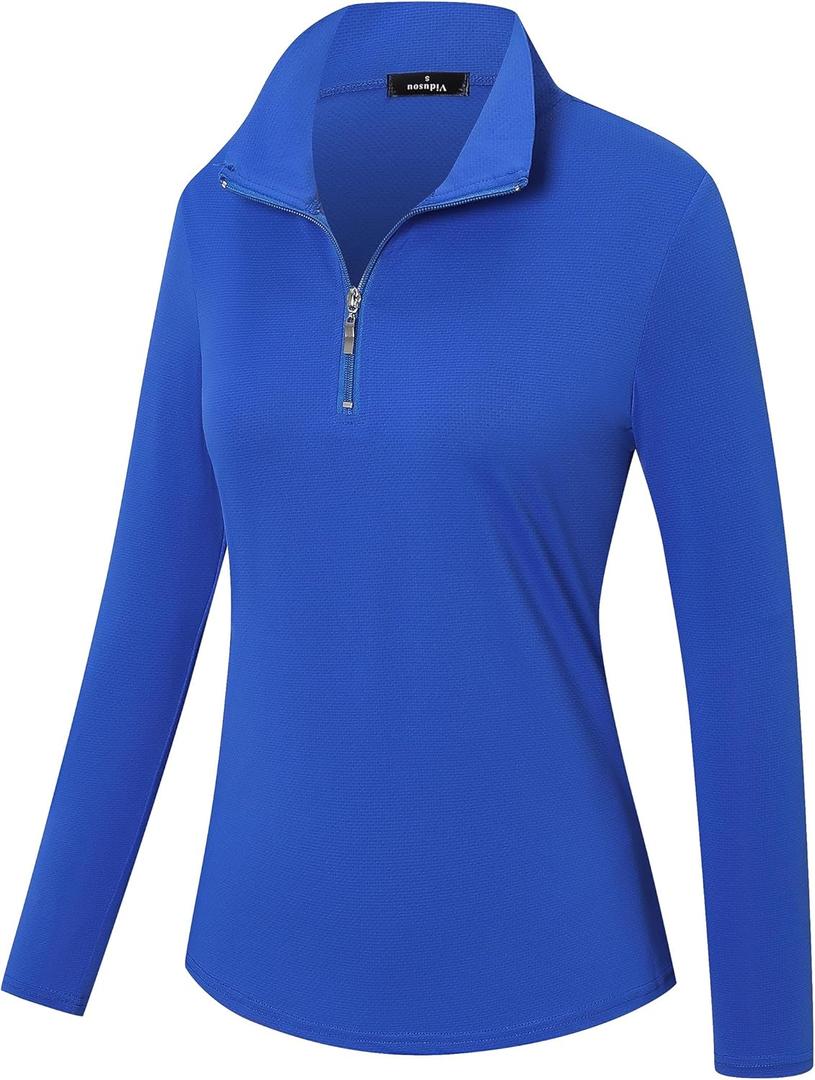 Womens Golf Shirts Long Sleeve Workout Tops Zip Up Tennis Polo Shirts (XX-Large, Royal Blue)