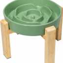 Elevated Slow Feeder Dog Bowl Large Breed, 8.8 Inch Ceramic Slow Eating Bowl with Bamboo Stand, Anti-Choking Raised Maze Design for Medium to Large Dogs, 3.2 Cup, Green