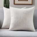 FUTEI Beige Decorative Throw Pillow Covers 18x18 Inch Set of 2,Soft Linen Striped Texture Cushion Case,Farmhouse Home Decor for Couch Bed Living Room