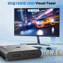 HDMI Switch Splitter 8K/16K, 2 in 1 Out HDMI Selector 4K@120HZ/240Hz 16K@30Hz/8K@60Hz Support DTS VRR HDR10+ Dolby, 48Gbps for Switch, PS5/4, Xbox, Roku, Firestick, TV etc.