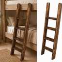 50 Inch Wood Bunk Bed Ladder, Solid Pine RV Bunk Ladder with 3.7 in Wide Flat Steps, Screw-Fixed Brackets, Non-Slip Pads, Replacement Wooden Ladder for Camper Motorhome Loft Bed, Torched Brown