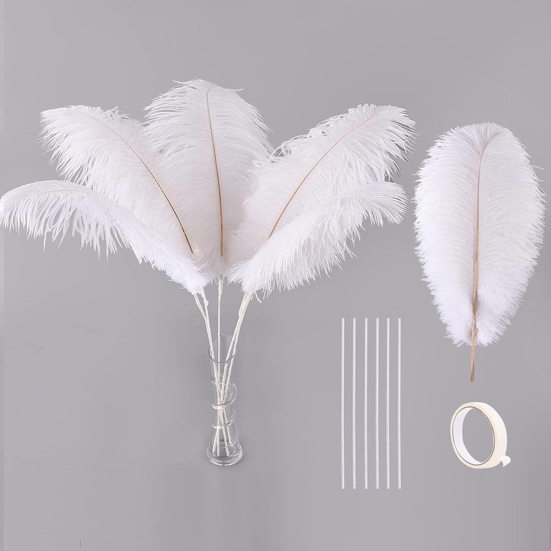 Ballinger White Ostrich Feathers Bulk - Making Kit 10Pcs 28 inch Large Boho Feathers for Vase, Floral Arrangement, Wedding Party Centerpieces and Christmas Home Decorations