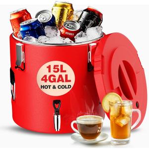 WantJoin Insulated Beverage Dispenser 4 Gallon, Stainless Steel Hot & Cold Drink Dispenser with Spigot Handles, Thermal Drink Container for Juice Tea Milk Catering Restaurant Parties (EXP 08/11/32)