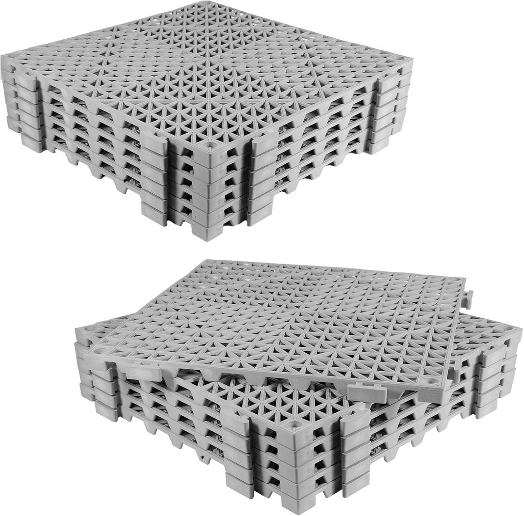 12PCS Drainage Interlocking Floor Tiles 11.8" x 11.8", Modular Interlocking Cushion Soft PVC Floor Non-Slip Splicing Waterproof Mat for Pool, Shower, Patio, Balcony, Bathroom, Kitchen, YardGrey