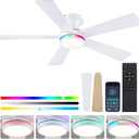 BYKISTOK 46" Flush Mount RGB Ceiling Fans with Lights - White Low Profile Ceiling Fan Light with Remote/APP, RGB+3CCT 6 Wind Speeds and Reversible, Modern Fan Light Fixture for Party, Kiad's Room