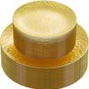Rubtlamp 60Pcs Yellow Gold Plastic Plates, Yellow Disposable Plates With Gold Rim, Clear Heavy-duty Party Supplies, Hammered Plastic Plates Include 30 Dessert Platos, 30 Dinner Platos for Party