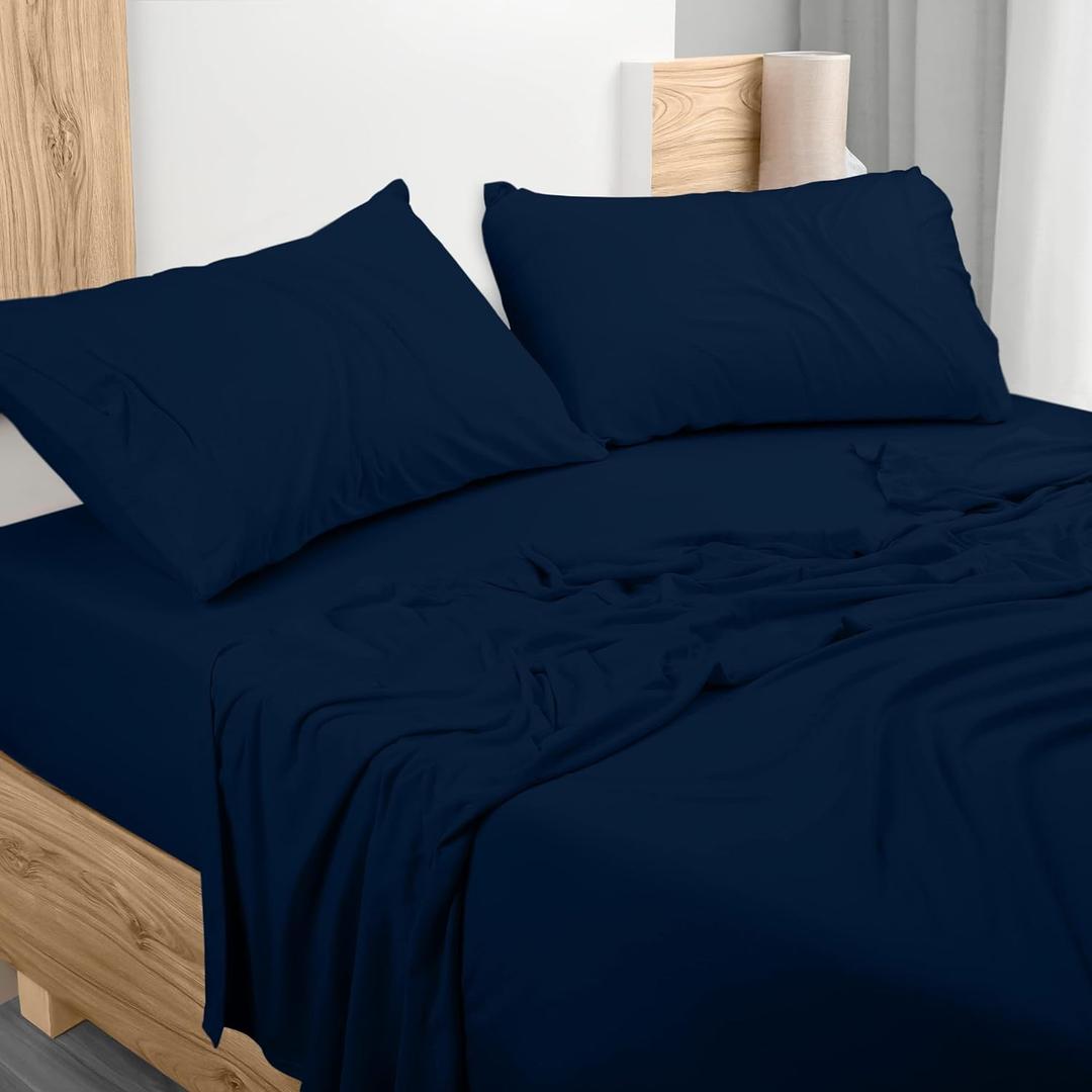 Utopia Bedding Queen Sheet Set - Jersey Knit Sheets 4 Piece  Cotton  Soft T-Shirt Stretchy Sheets (Queen, Navy)