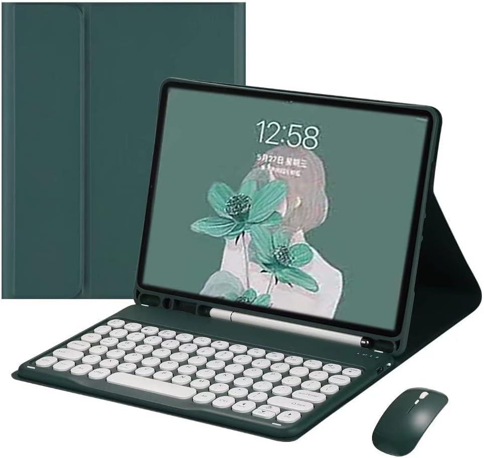 Galaxy Tab S8 Plus/S7 FE/S7 Plus 12.4” Case with Keyboard and Mouse Combo,Retro Round Keys Detachable Keyboard Case with S Pen Holder for Tab S7FE 2021/S7+ 2020/S8+ 2022 (Teal)