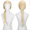 Long Blonde Braided Princess Wig Cosplay Costume Single Big Braided Women Wigs Heat Resistant Synthetic Fibers Soft Durable Breathable Anime Cosplay Wigs for Women Party or Halloween Christmas