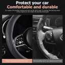Car Steering Wheel Cover, 15 Inch Microfiber Suede Leather Breathable Vehicle Steering Wheel Protector, Anti-Slip Comfortable Automotive Interior Accessories, Universal Fit (Black/Black)