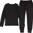 Fruit of the Loom girls Premium Thermal Waffle Underwear Set (14-16, Black)