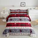 Jejeloiu Bear Comforter Set Kids Antlers Geometric Comforter for Boys Teens Western Farmhouse Bedding Set Breathable Natural Wild Animal Red Duvet Set Twin Size Quilt Set (Multi 25)
