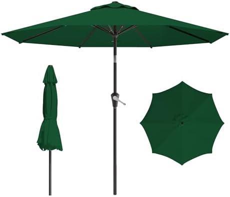 AreShark 9 FT Patio Umbrella for Outdoor, Outdoor Umbrella with Push Button Tilt and Crank, Outdoor Patio Umbrellas with 8 Sturdy Ribs for Market, Garden, Deck, Backyard, Pool (Dark Green)