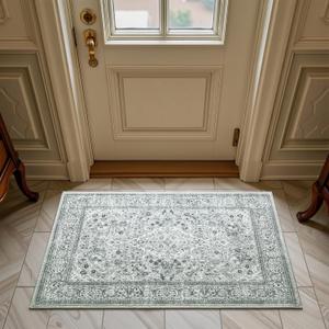 Washable Entry Rug 2x3, Gray Small Area Rugs Non Slip, Indoor Low Pile Carpet with Rubber Backing for Bathroom Kitchen Entryway Office (Grey)