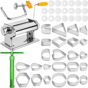 Polymer Clay Roller Set - Clay Press Machine with Clay Extruder Tool Kit, Clay Earring Cutters Set Stainless Steel Non-Stick Polymer Clay Tools and Supplies for Art Craft Modeling Clay Fondant