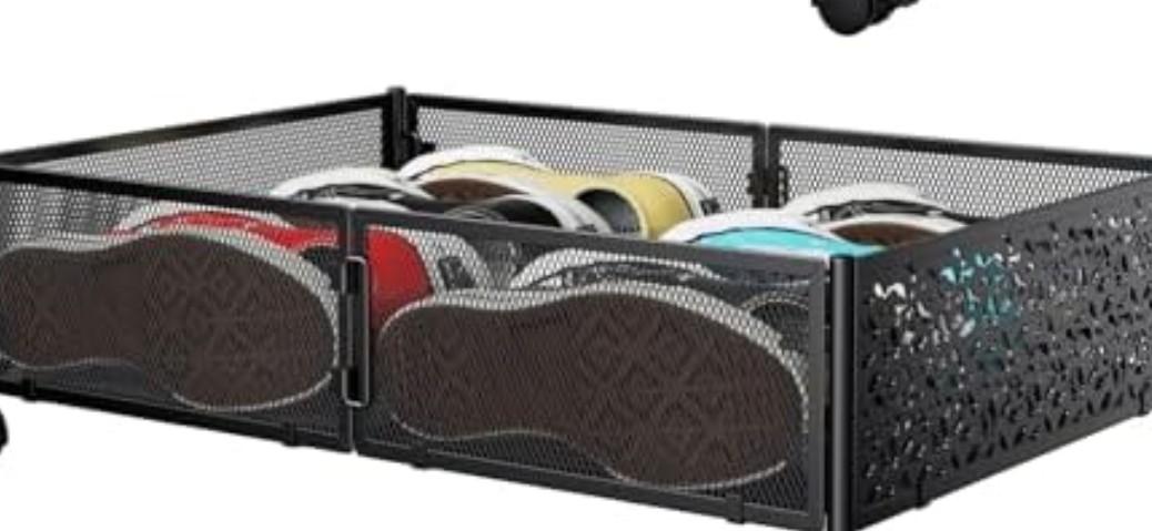 1 Under Bed Storage Containers with Wheels, Under Bed Shoe Storage Organizer Drawer, Tool-free Assembly Metal Storage Containers for Bedroom Clothes Shoes Blankets -