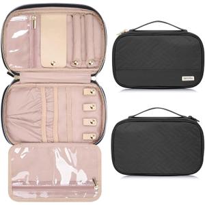 Jewelry Travel Case Organizer for Necklaces, Earrings, Rings, Bracelet, Watch, Soft Sided, Black