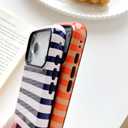 Skyseaco for iPhone 17 Pro Case Cute Aesthetic Horizontal Striped Phone Case for Women Girl Shockproof Slim TPU and Hard PC Protective Cover 6.3 inch 2025 - Orange and Pink