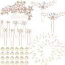 Juexica 48 Pack Wedding Hair Comb Bride Pearl Accessories U-shaped Flower Rhinestone Hair Clips Prom Jewelry for Brides Party Holiday (Gold)
