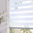 Persilux Blackout Cordless Zebra Blinds for Windows (35" W x 64" H, Light Grey) with Upgraded Cassette Free-Stop Dual Layers Sheer Roller Shades for Home and Office