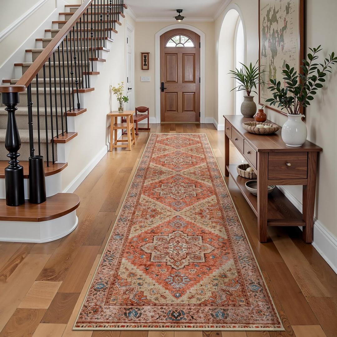 Tangsoo 2.6x8 Washable Runner Rug for Hallways, Non Slip Vintage Runner Rug, Soft Low Pile Long Rug Runner, Print Distressed Carpet Runners for Kitchen Bedroom Entryway Bathroom Living Room
