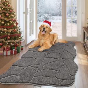 Large Dog Door Mat for Muddy Paws, 32x47 Absorbent Dirt Trapper Long Door Mat, Non-Slip Washable Mud Mat for Dogs, Polyester Microfiber Soft Pet Rug Mat for Entryway, Mud Dog Paws, Patio (Gray)