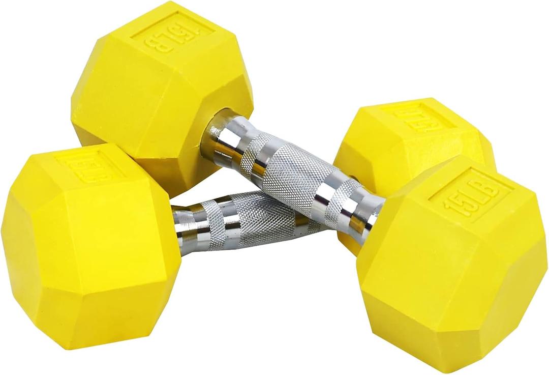 Colored Rubber Coated Hex Dumbbell Weight Set,Multiple Packages 15LB Pair