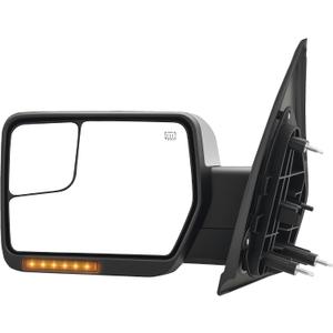 Driver Side Tow Mirror Compatible with 2004-2014 Ford F150, Side Mirror with Power Heated Turn Signal Puddle Light Manual Folding, Reflective Strip, Chrome Housing, Left, Driver Side Only