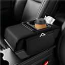 4 in 1 Center Console Cover, Car Armrest Cushion Pad with Pockets, Cup Holder, Phone Holder, Tissue Box, Multifunctional Arm Rest Cover with Charging Cable for Most Vehicles (Black)