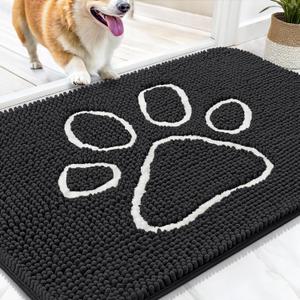 OLANLY Door Mat for Muddy Dog Paws 30x20, Ultra Absorbent Chenille Mud Doormat with Paw Print Design, Non-Slip Washable Doormat for Indoor Entryway, Quick-Dry Pet Bed Mats for Dirty Dogs, Dark Grey
