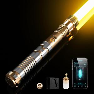 CUSTOM SABER Smooth Swing RGBX Light Saber, Motion Control for Turn on/Off The Blade, 12 Sound Fonts Support Dueling, Light Saber for Adults Gift with Belt Clip and Blade Plug-Gold (16 Sound Fonts)