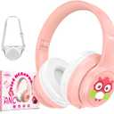 LOBKIN Active Noise Cancelling Headphones for Kids,Kids Headphones ANC Bluetooth 5.4 Wireless with Mic 50H Playtime Safe Volume Limited Foldable for Boy Girl Travel/School/iPad (Pink)