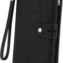 UTO Wristlet Wallet for Women Detachable Checkbook Holder Card Bill Phone Organizer Large Clutch Purse (1085 Black)
