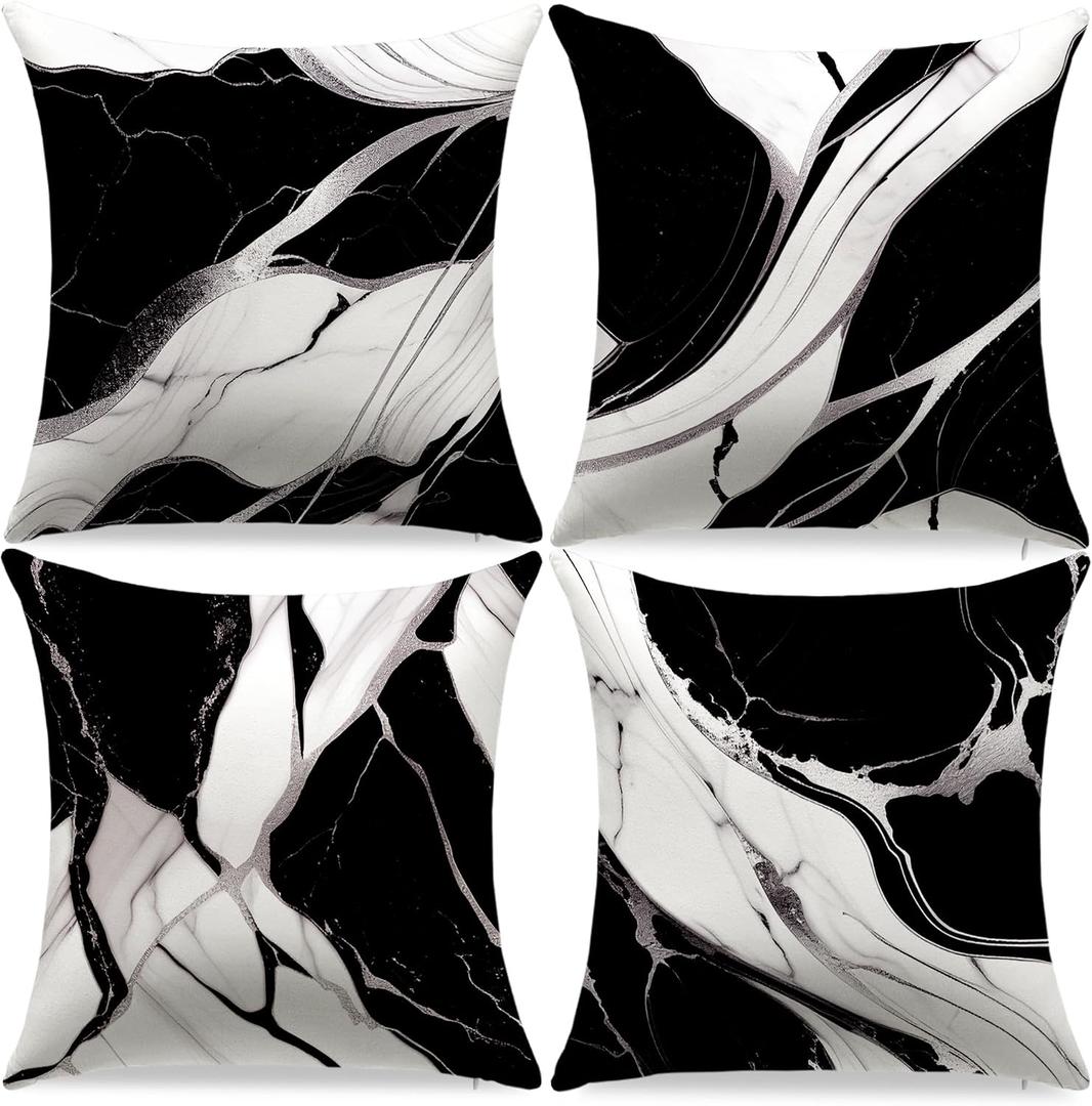 Grey and Black Abstract Pillow Covers 18 x 18 Inch Set of 4 Decorative Throw Pillow Covers for Home Living Room Decor Sofa Bedroom Car Couch Cushion Cover