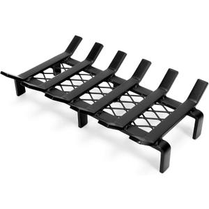 17" Fireplace Grate with Ember Retainer, Wood Stove Grate Rack, Heavy Duty Solid Steel 6-Bars Firewood Holder, Non-Assembly Fire Grate for Indoor Hearth Outdoor Firepit - Matt Black