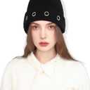 JENSVOIR Knit Beanie Hat for Women  Black Hollow Out Hat, Winter Warm Soft Stretchy Knitted Cap for Outdoor Daily Wear (Black)