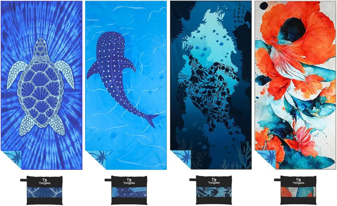 Yongoes 4 Pack Microfiber Lightweight Thin Beach Towel Sand Free Quick Dry Super Absorbent Large Towels for Swimming Pool Yoga Gym Travel Vacation Beach Accessories Essentials for Adults