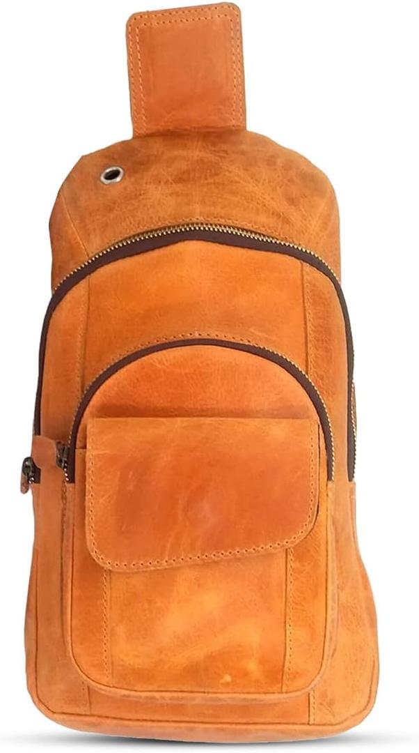 The Tannery Handmade Buffalo Leather Multipurpose Travel Hiking Crossbody Chest Backpack with Adjustable Shoulder Strap, Thanks Giving (Camel Brown, Small) The Tannery Handmade Buffalo Leather Multipurpose Travel Hiking Crossbody Chest Backpack with Adjustable Shoulder Strap, Thanks Giving (Camel Brown, Small)